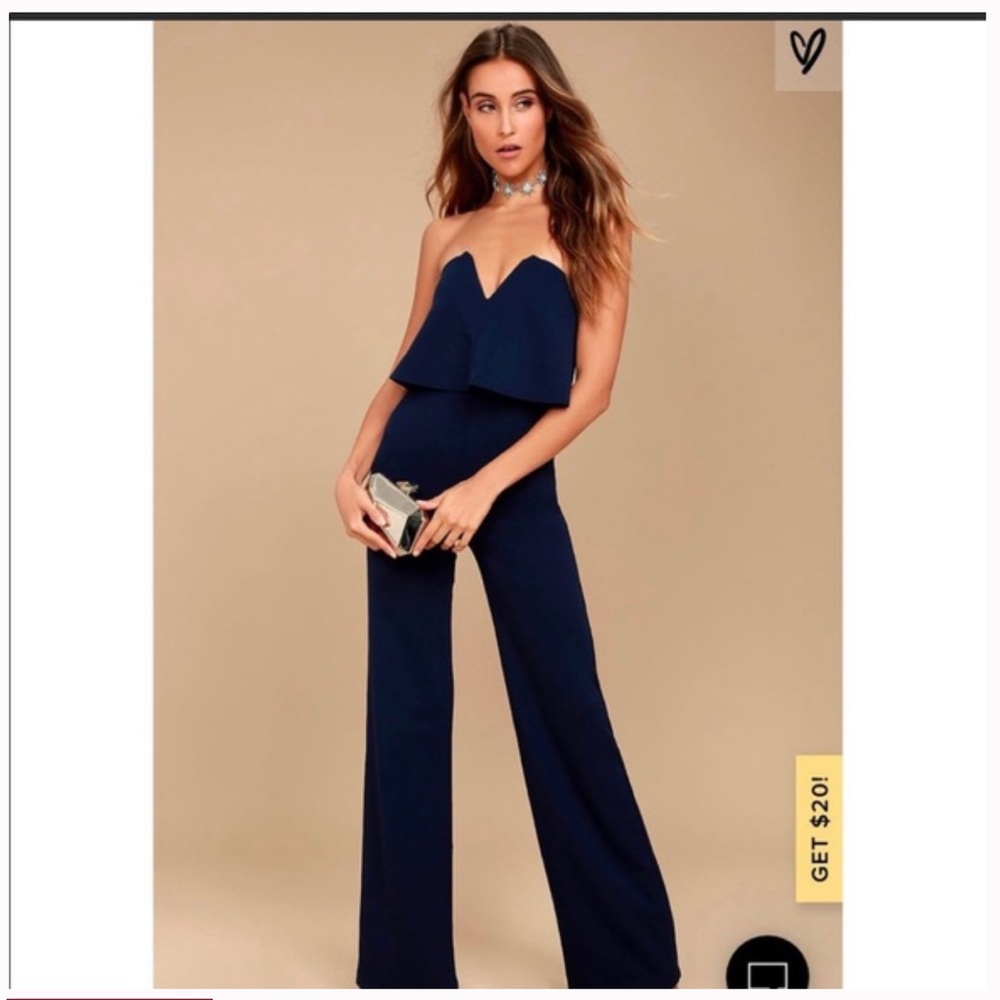 Lulu’s strqpless navy jumpsuit